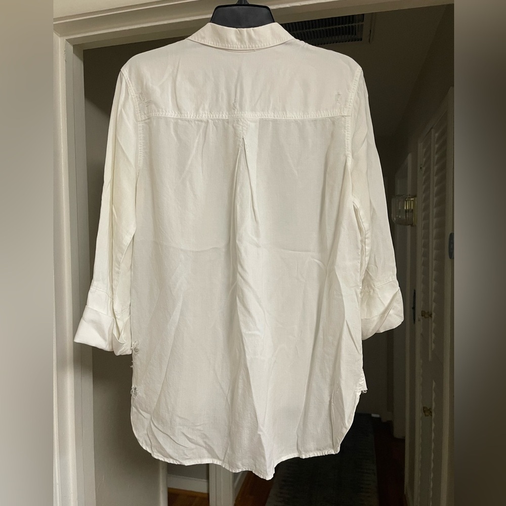 Bella Dahl Ripped Shirt Tail Button Down White EUC - Picture 6 of 14
